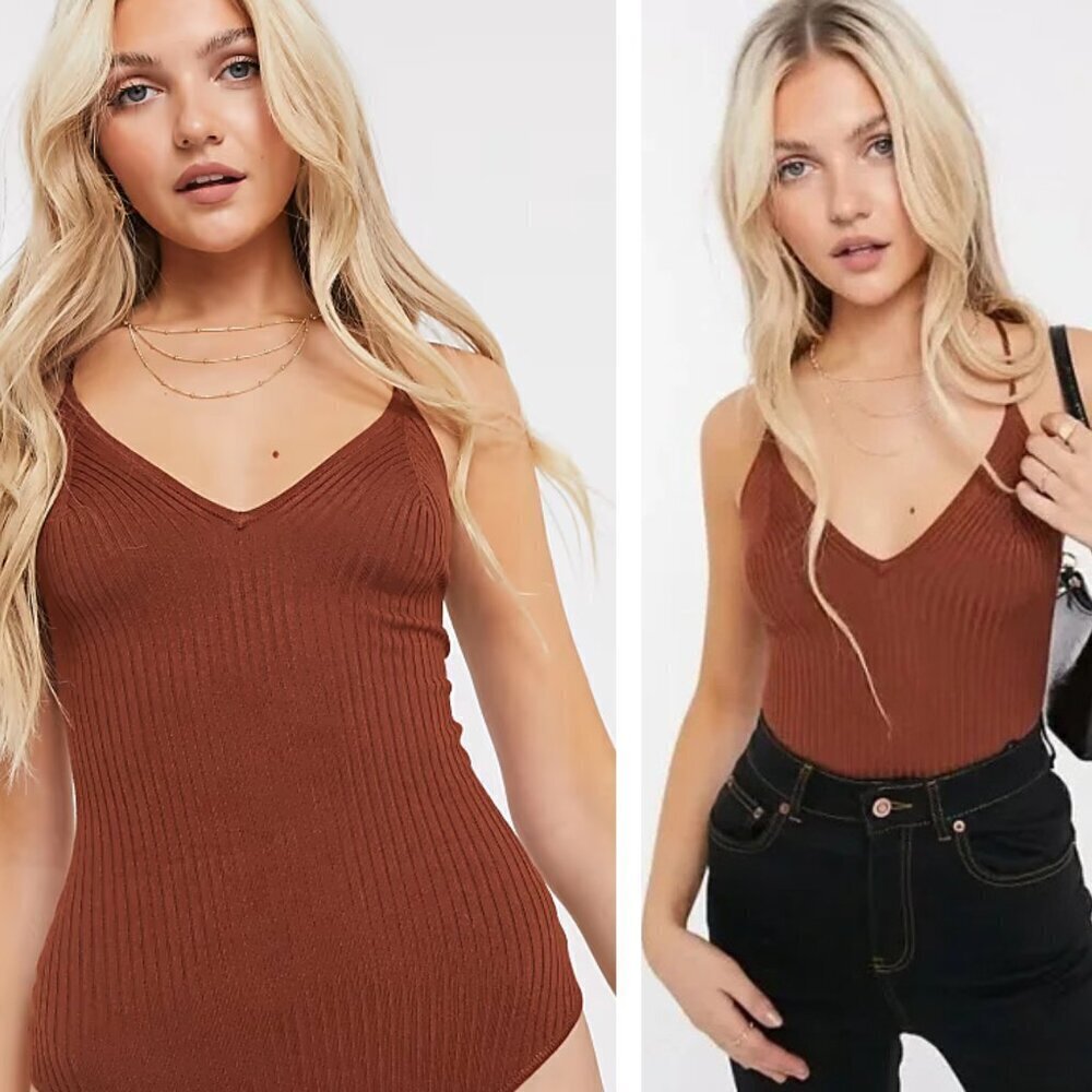 Abercrombie & Fitch Brown Ribbed Bare Sweater Bodysuit 3637